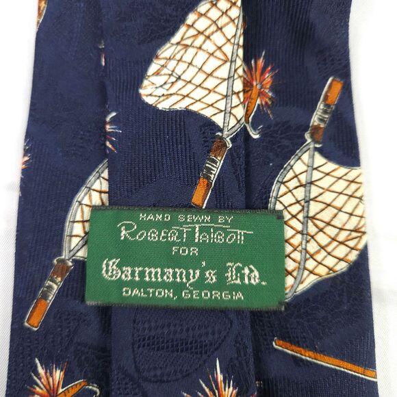 Robert Talbott Navy Blue Angler Fly Fishing Fisherman Silk Tie 4" x 57.25" USA - Picture 3 of 6